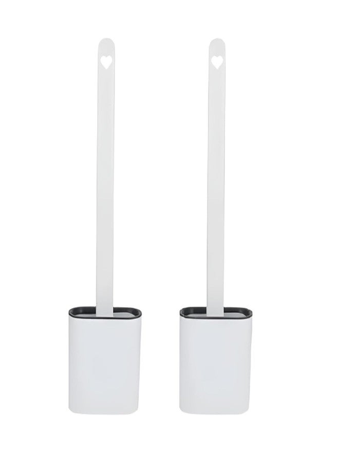 Pihuza Silicone Toilet Brush with Hard Plastic Holder - Slim Flex Brush Set with Anti-Drip Design, Non-Slip Long Handle & Soft Silicone Bristles for Bathroom Cleaning (Pack of 2) - Image 1